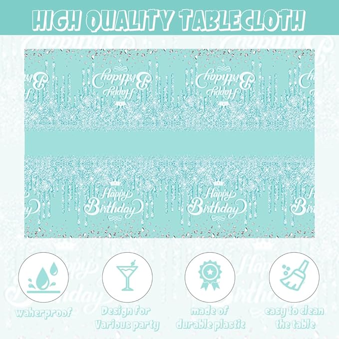 41pcs Teal and Silver Party Decoration,include 20pcs 7inch dessert plate,20pcs Napkin and 1pcs Tablecloth,Used for Blue and Silver Glitter Birthday Party Supplies