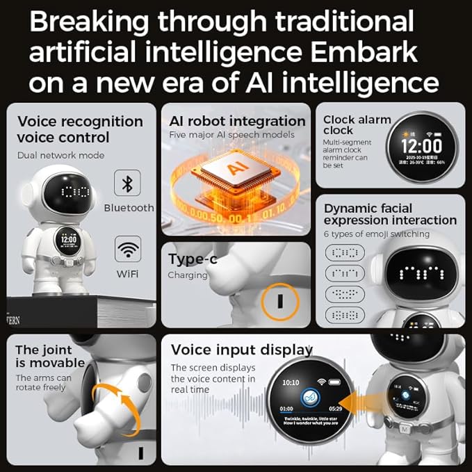 AI Smart Talking Robot, Interactive Educational Companion with Voice Conversation, Storytelling, Music Player & WiFi Bluetooth, Desktop Learning Robot Toy for Family Use