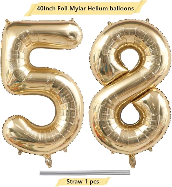 40 Inch Light Gold 58 Number Balloons White Gold Giant 85 Foil Mylar Helium Large Digital Champagne Gold Birthday Numbers Jumbo Balloons 58th or 85th Anniversary Party Decorations Supplies