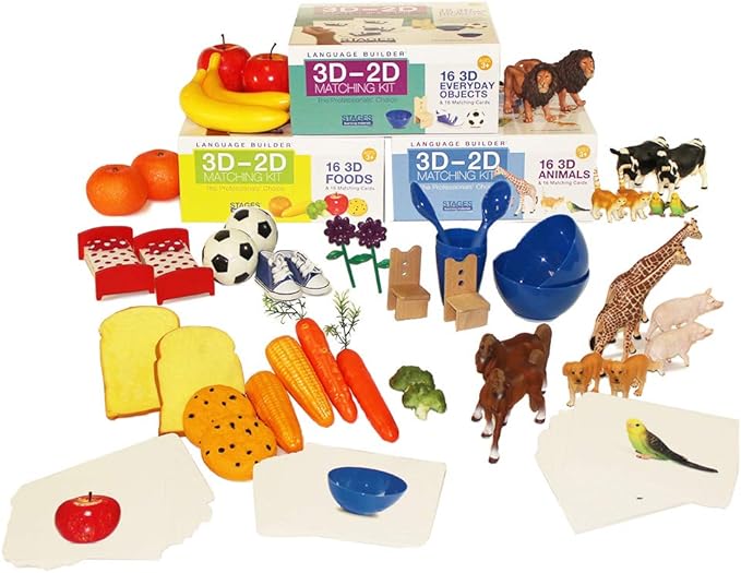 Stages 3D-2D Matching Kit - Language Builder Flashcards with Realistic Toy Figures & Photo Cards for Autism Learning & ABA Therapy