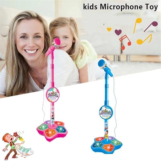 Toy Microphone with Stand, Colorful Adjustable Singing Machine, Connectable Portable Karaoke, Role Play & Educational Music Fun
