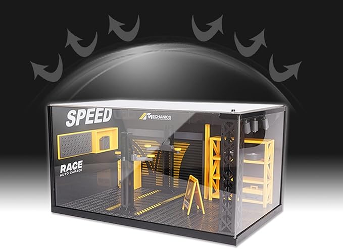 PVC Display Case DIY Simulation Scenario Die-cast Model with LED Light, Garage Scene Model for Motorcycle Car Models Collectibles Assemble (10x6x5inch)