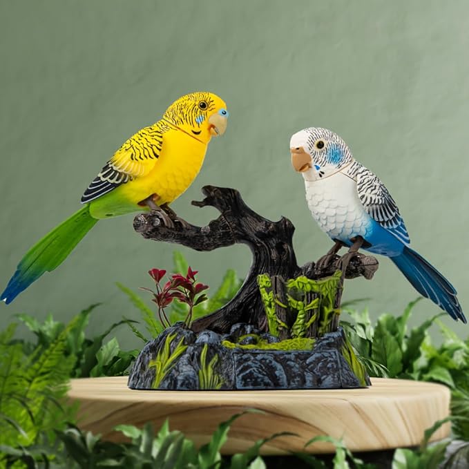 nulala Simulation Parrots Birds Ornament - Voice Controlled Parrots Parakeet Chirping and Wings Flap - Electronic Budgie Pet for Home Garden Decor (513GH)