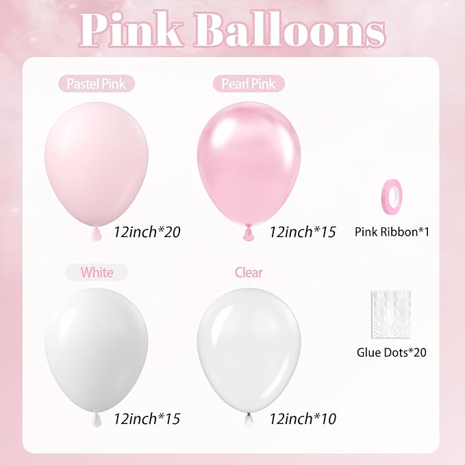 60pcs Pink and White Balloons 12inch with Clear Pastel Pearl Pink Balloons for Wedding Bridal Baby Shower Shower Birthday Party Decorations