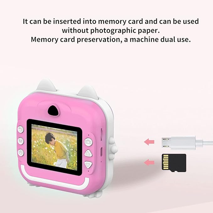 Digital Print Camera for Kids, 1080P Instant Camera for Children, Kids Camcorder Toddler Camera with Print Paper, Support Automatic Focus (Pink)