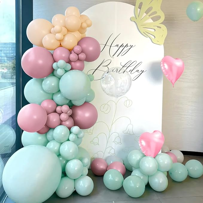 Dusty Green Purple Nude Balloon Arch Kit, 155Pcs Mist Green Pstel Lavender Blush Neutral Balloons Garland for Baby Shower Wedding Birthday Gender Reveal Party Decoration