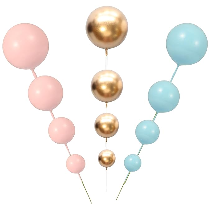 Gyufise 30Pcs Colorful Ball Cake Topper Mini Balloon Cupcake Topper DIY Foam Ball Gold Pink Blue Cake Insert Decoration for Wedding Anniversary Baby Shower Birthday Party Supplies