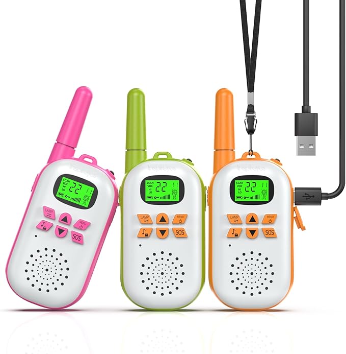 Walkie Talkies for Kids Rechargeable,Toys for Boys and Girls Ages 3-12, 3 Pack Long Range 2-Way Radios, Birthday Gifts,Christmas Stockings, Outdoor Play, Family Games, Hiking Camping Gear