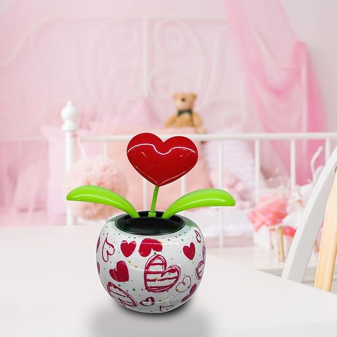 Red Solar Powered Dancing Figurines Toy - Solar Dance Flower, Heart Swing Dancing Flower in Pots, Shaking Head Ornament Car Dashboard Decoration Gift for Fun and Relaxation, Learning and Education