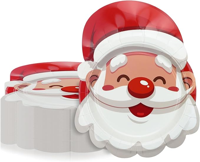 Christmas Plates, 60 Pcs Santa Paper Plates for Merry Christmas Decorations Xmas Winter Holiday Party Supplies