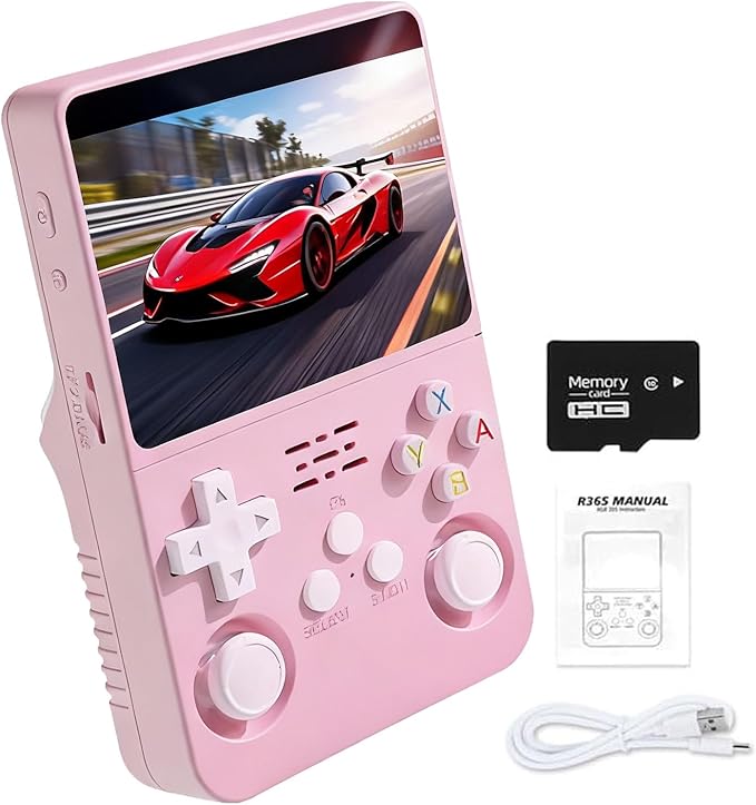 Retro Handheld Game Console R36S, 3.5-Inch HD IPS Screen 3200mAh Battery, 128G Built-in 20000+ Games 20+ Emulators, HDMI TV Output for Classic Game Play (Pink +64G)