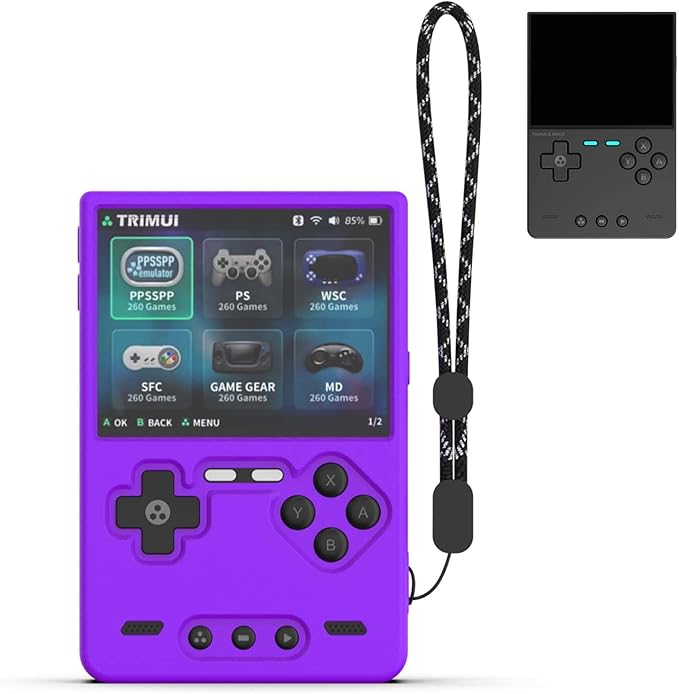 Silicone Case for Trimui Brick Retro Handheld Game Console, Soft Skin Cover for Trimui Brick Accessories, Anti-Scratch Washable TrimuiBrick with Lanyard (Purple)