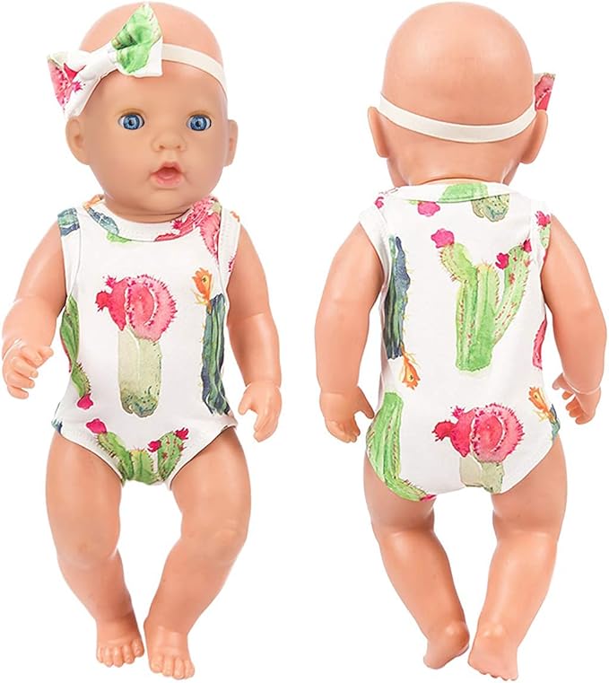 Ecore Fun 5 Sets 14-18 Inch Baby Doll Clothes and Headbands Outfits Pjs Baby Doll Accessories for 43cm New Born Dolls, 15 Inch Baby Dolls