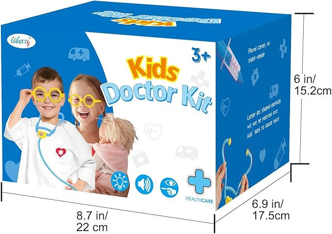 Liberry Doctor Kit for Toddlers 3 4 5 Years Old, Kids Doctor Play Set for Girls Boys Toy, Pretend Play Medical Kit with Stethoscope & Costume for Birthday Gift Blue