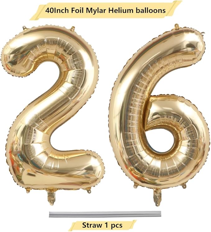 40 Inch Light Gold 26 Number Balloons Giant Champagne Gold Birthday Numbers 26 Foil Mylar Helium Large Digital 2026 Balloon White Gold 26th or 62nd Anniversary Party Decorations Supplies