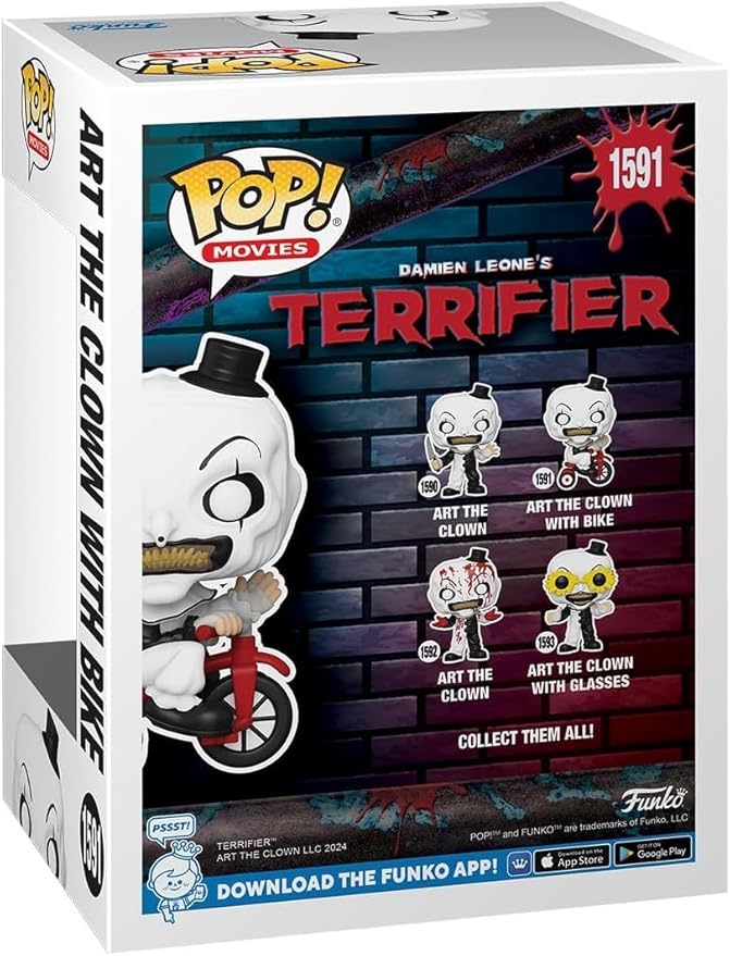 POP Funko Movies: Terrifier - Art The Clown with Bike Vinyl Figure (Bundled with Compatible Box Protector Case) Multicolor 3.75 Inches
