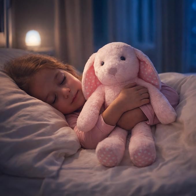 Pink Rabbit Bunny Stuffed Animal Plush Toys with Floppy Ears & Heart Print for Lover, Kids, Boys, Girls, Babies - Perfect Birthday Nursery Décor Easter Christmas Bedtime Gift