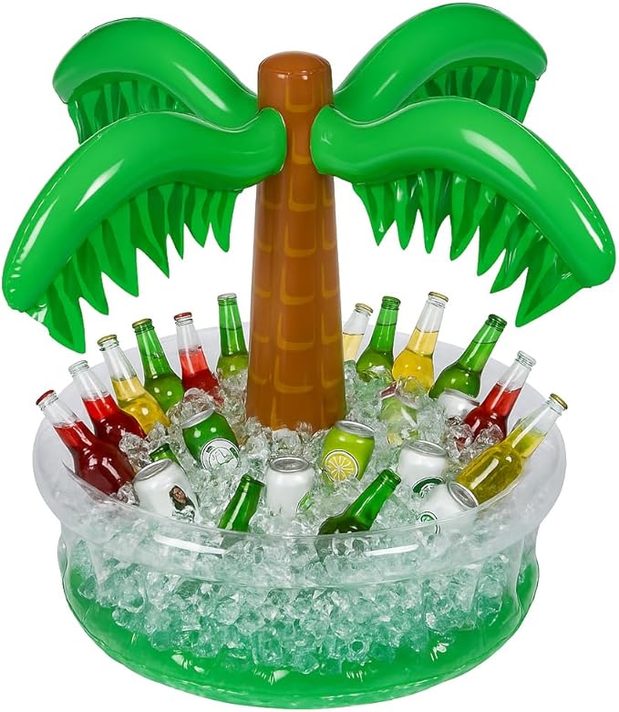 Playbees Inflatable Palm Tree Cooler 28" - Blow Up Palm Tree Party Cooler, Luau Hawaiian Tropical Beach Theme, Summer Swimming Pool Party Decorations - Outdoor Party Supplies - Kids Adults Birthday