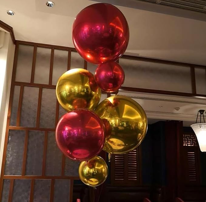 KALOR 10 Pcs 22 Inch Red Mylar Balloons, Large 4D Giant Round Foil Balloon Big Mirror Metallic Balloons for Birthday Party Baby Shower Gender Reveal Supplies