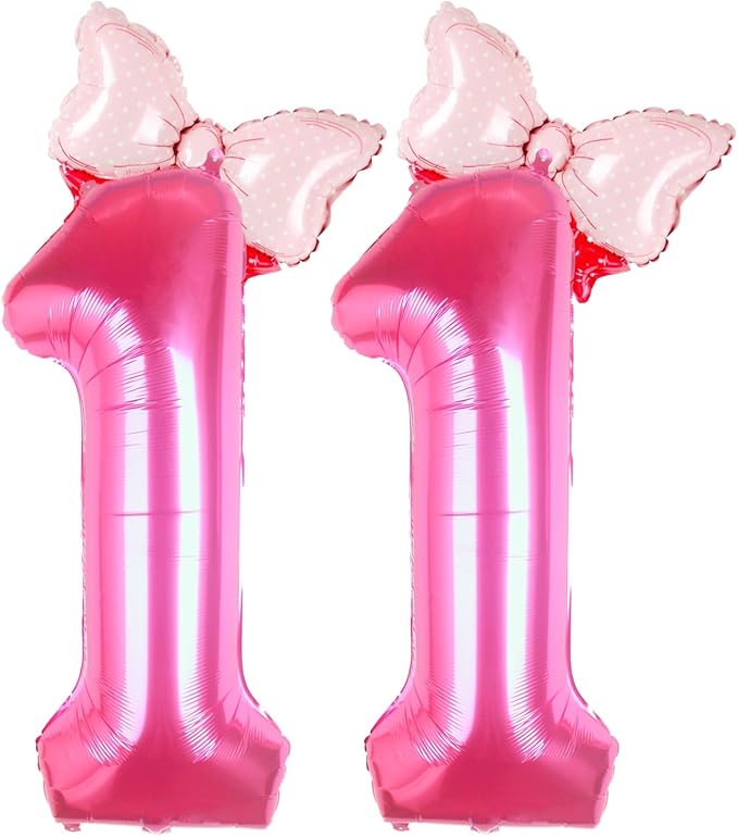 40 Inch Pink Number 11 Balloon with Mini Bow Balloon for Girls 11th Birthday Party Decoration, Pink Princess Western Cowgirl Theme Sweet Eleven Birthday Party Balloons Decorations Supplies Decor
