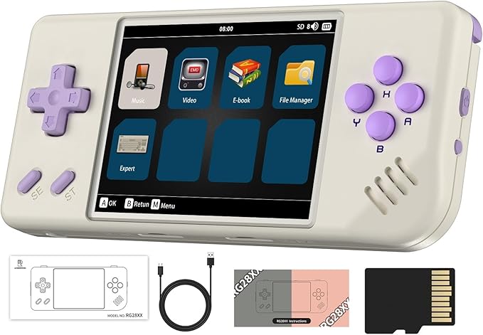 RG28XX Retro Handheld Game with Linux System, 2.83 Inch IPS Screen Built-in 64G TF Card 5516 Games Support Multimedia Application and TV Output(Beige White)
