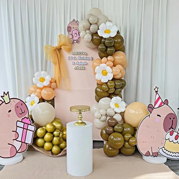 Capybara Birthday Decorations, 171pcs Brown Orange Beige Daisy Balloon Arch with Cute Animal Foil Balloons for Capybara Party Supplies Gender Reveal Baby Shower Kids Birthday Party Decor