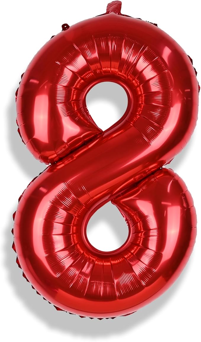40 Inch Red 8 Balloons Number, Big Self Inflating Foil Girls 8th Birthday Balloon for Boys Women 18th Happy Birthday Party Decoration Anniversary Graduation Celebration Christmas for Men Supplies