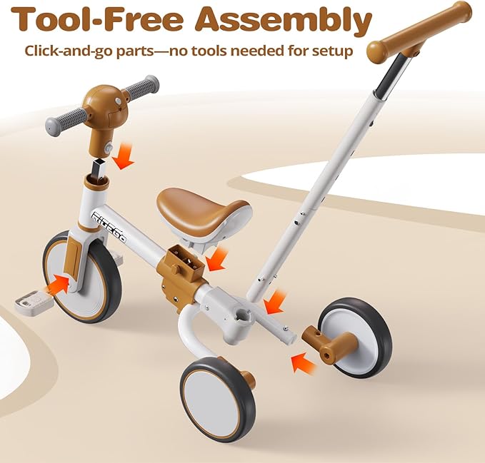 Ridego 5-in-1 Tricycle for Toddlers 2-5 Year Olds, Kids Balance Bike & Toddler Push Bike with Parent Handle, RGB Music Light, Tool-Free Assembly Birthday Gift for Boys Girls
