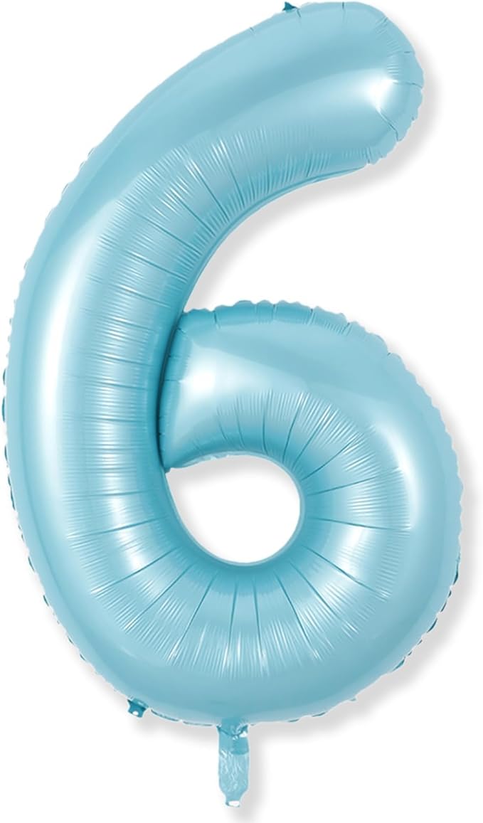 Light Blue Number 6 Balloon for Kids 6th Birthday, 40 Inch Large Pearl Baby Blue Number Foil Balloon, Mylar Self Inflating Helium 6 Balloon for Boys Men Birthday Party Anniversary Decorations Supplies