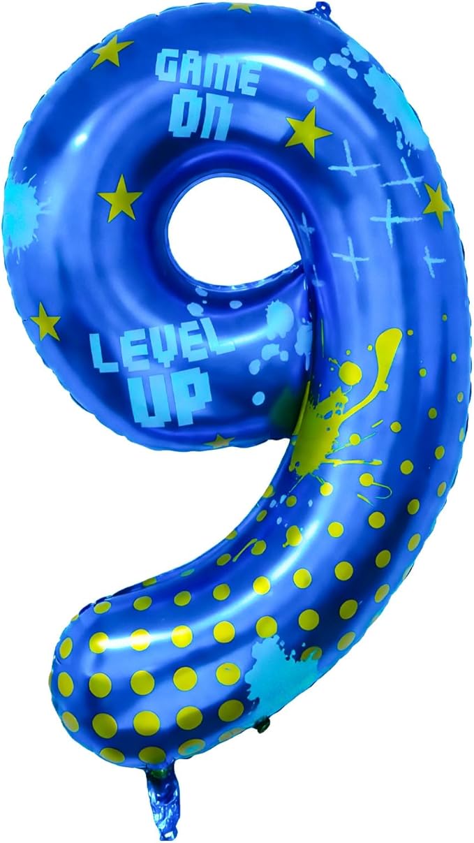 Video Game Birthday Party Decorations, 40inch Blue Video Game Number 8 Foil Balloon for Level Up Games Themed Birthday Party Supplies (9)