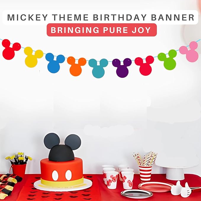 45pcs Rainbow Mouse Head Banner Flags Colorful Felt Fabric Cartoon Banners Reusable Cutouts Mouse Garland for Birthday Party Decoration Supplies, Room Decor, Baby Shower, Classroom Decorations