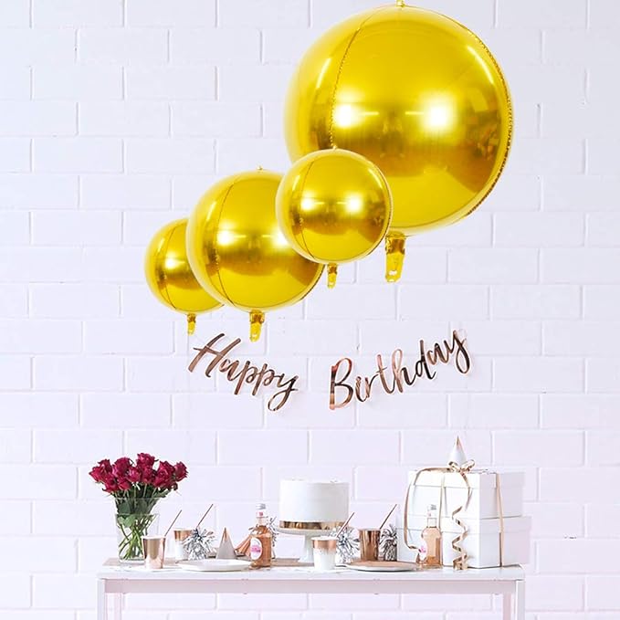 TONIFUL 8Pcs Large Gold 4D Giant Round Foil Balloon 22inch Big Mirror Metallic Mylar Sephere Balloons for Christmas New Year Birthday Party Graduation Wedding Bridal Shower Decoration Supplies
