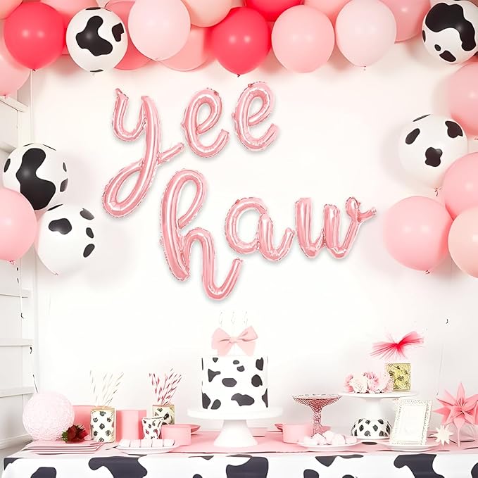 Birthday Party Balloons Yee Haw Balloons Rose Gold Yee Haw Banner for Western Cowgirl Birthday Decorations