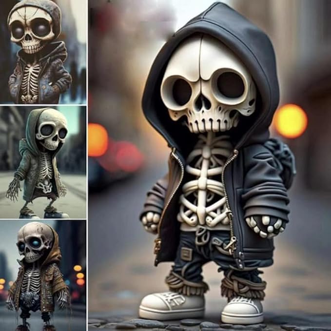 4pcs Mini Skeleton Figurines Small Skulls Action Figure Halloween Resin Gnome Statue Cute Cool Home Desk Office Decor