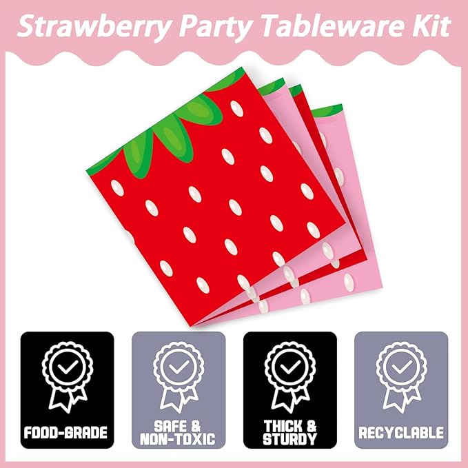 120PCS Strawberry Party Decoration Disposable Paper Plates, Cups, and Napkins for Strawberry Themed Party Decorations for Girl Boy Summer Sweet Baby Shower Supplies, Serve 30