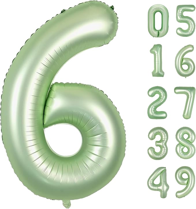 40 Inch Sage Green Mylar Foil Number 6 Birthday Balloon, Digital Balloons for 6 16 Boy Girl Party Decorations Supplies,Oliver Green Big Helium Balloon Numbers for 26 36 46 60 Men Women Anniversary