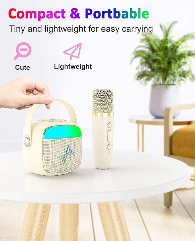 LENRUE Karaoke Machine for Kids, Birthday Gifts for Girls Boys with Wireless Microphone, Led Lights, Portable Bluetooth Speaker for Home, Family, Party (2MIC)