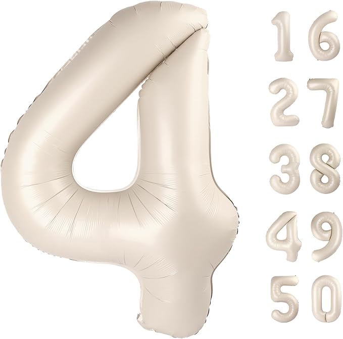 40 Inch Large Milk White 4 Balloon Numbers Big Foil Number Cream Balloons Giant Helium Happy 14th 24th Birthday Party Decorations for Man and Women, Huge Mylar Anniversary Party Supplies