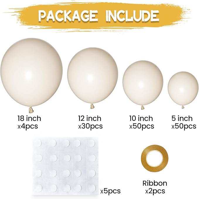 134Pcs Sand White Balloons Different Sizes 5 10 12 18 Inch sand white Latex Balloon for Birthday Wedding Baby Shower.