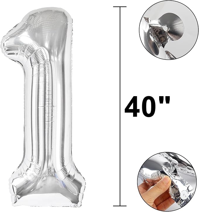 40 Inch Silver 1 Number Balloons Giant number balloons 1 11 12 13 14 15 21st Balloons Silver Birthday Balloons 14th Birthday Anniversary Party Decorations Supplies