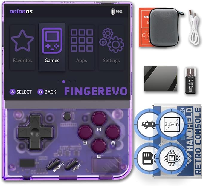 Miyoo Mini Plus OnionOS Handheld Game Console 3.5-inch 640*480 Screen 3000mAh Miyoo-mini+ with Portable Case Transparent Purple