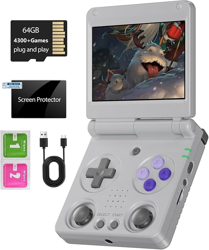 Anbernic RG34XXSP Foldable Retro Handheld Game Console , 3.4 Inch IPS Screen Linux System Built-in 64G TF Card 5000+ Games Handheld Emulator Support 5G WiFi Bluetooth TV Output(Gray)