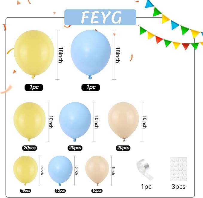 Pastel Blue Yellow Balloon Garland Arch, White Sand Pastel Yellow Balloons Pastel Baby Blue Latex Party Balloon for Baby Shower Theme Birthday Gender Reveal Bridal Wedding Party Decoration
