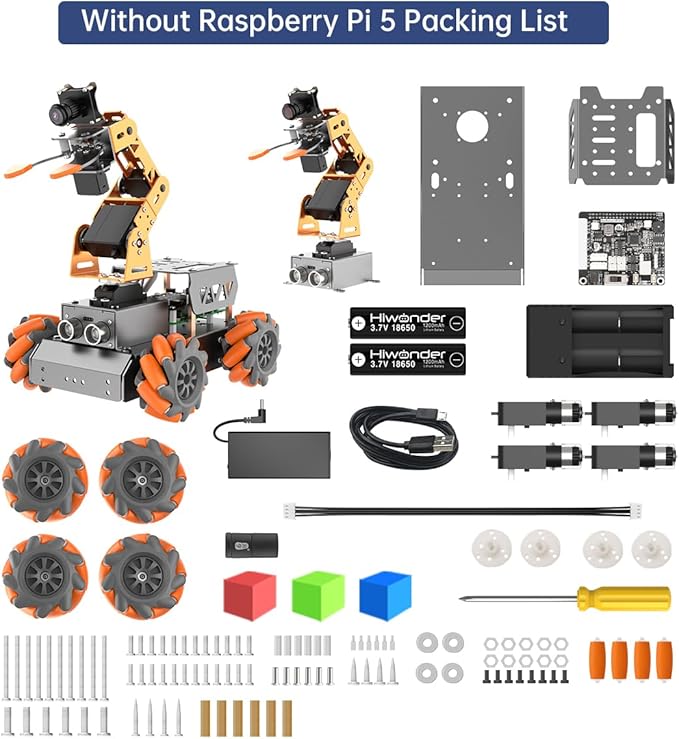 MasterPi 5DOF Robotic Arm for RaspberryPi 5 AI Vision Tracking Target Sorting Line Follow Open Source Programming Smart Robot Car Kit for Teen Adult STEM Educational Building Robot, RPi Not Included