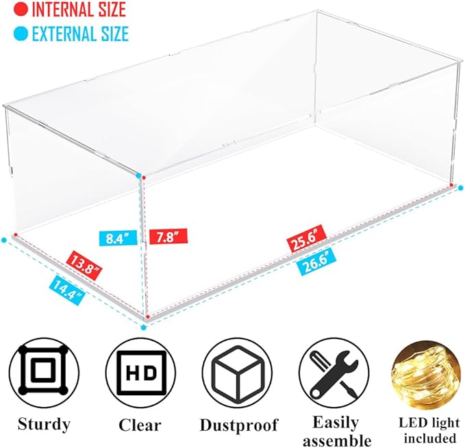Acrylic Large Display Case for Lego The Friends Apartments 10292, Oracle Red Bull Racing F1 Model Car 42206, Clear Dustproof Protection Display Box for Collectibles with Black Base(25.6x13.8x7.8 inch)
