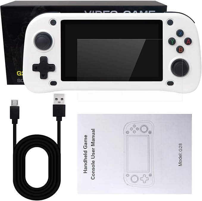 New Upgraded G28 4.3 Inch HD 64GB Handheld Game Console, Built-in 15000 Games Classic Game Console for G-AME boy Birthday Gifts Presents -White