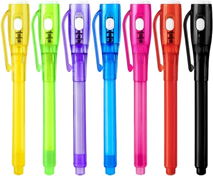 7 Pack Upgraded Invisible Ink Spy Pen with UV Light, Magic Marker for Secret Messages Birthday Party Favors Toys Gifts for Kids Ages 3+