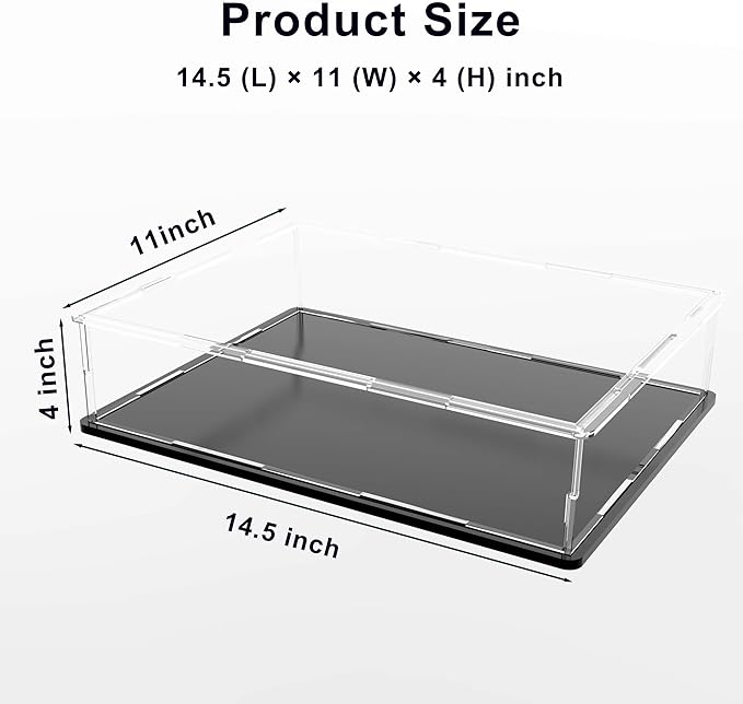 Acrylic Display Case for Large Books, Clear Flat Acrylic Box for Displaying Books, Medals, Stamps, Collectibles and Cards, 13" L x 3" W x 10" H