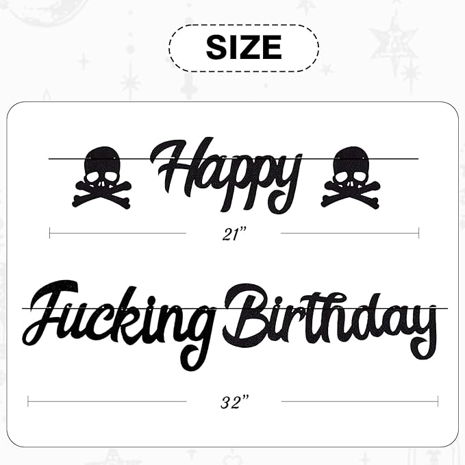 Gothic Happy Birthday Banner Decorations Funny Black Bunting Banner Skull Sign Theme Party Decor Adult Birthday for Decorations Supplies