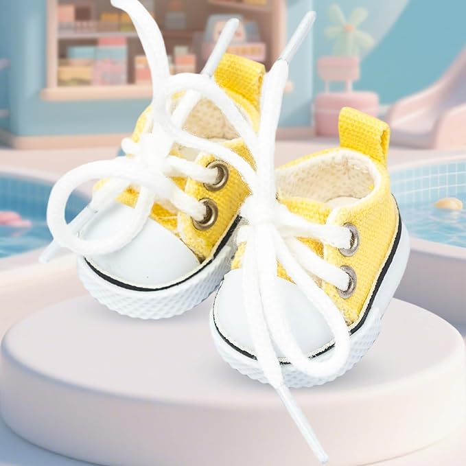 Mini Doll Shoes, 1 Pair Cute Lace Up Canvas Sneakers Compatible for 17cm/15cm Doll Shoes Toy Outfit Accessories Easter Gifts(Yellow)